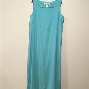 Victoria Holley Vintage 80s Sky Blue Silk Square Neckline Shift Dress